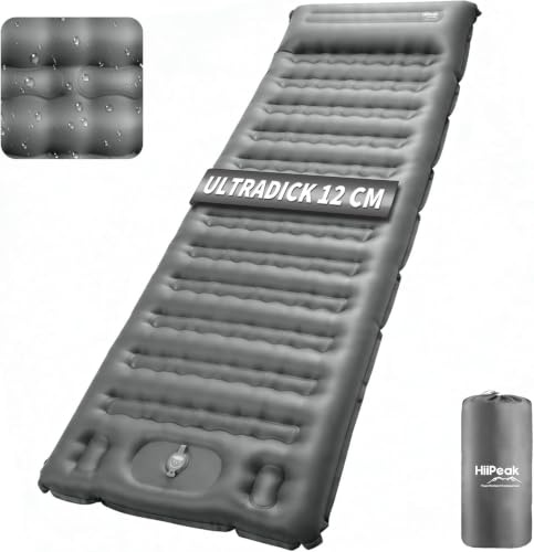 HiiPeak Ultraleichte Isomatte aufblasend - Luftmatratze Camping mit integrierter Fußpumpe & Kissen, 12cm Dicke Camping Matratze aufblasbare, Campingmatte - Schlafmatte - Luftzellenmatte
