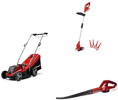 Einhell Pack 3 Machines sans Fil - Power X-Change (Tondeuse à Gazon GE-CM 18/33 Li, Coupe-Bordures GC-CT 18/24 Li, Souffleur GE-CL 18 Li E) + Batterie 4,0Ah et Chargeur