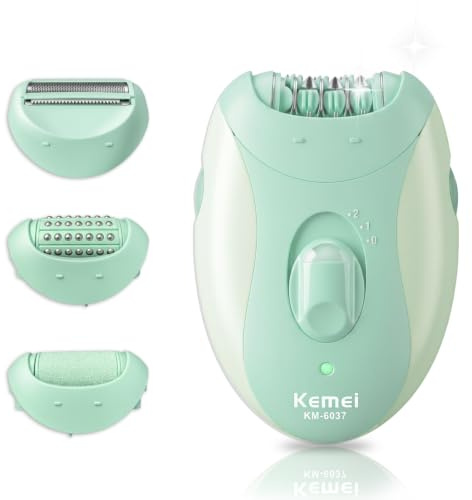 KEMEI 6037 4-in-1 Electric Epilator for Women, Built-in LED Light, Green