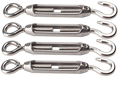 VEDA Tenditore M4 in acciaio inox 304, resistente, con gancio e occhiello, per vele ombreggianti, recinzioni da giardino e cavi, 4 pezzi