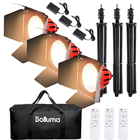 Video Studio Continuous Red Head Light with Light Stand and Carry Bag, 50W 3000K-6500K Bi-color Video Light for Film Advert New Coverage Background Lighting Product Photography, 3 Sets with Dimmer