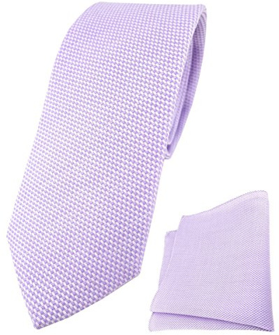TigerTie schmale Designer Krawatte Pique + Einstecktuch in Unicolor gemustert - 100% Baumwolle - Krawattenbreite 6 cm