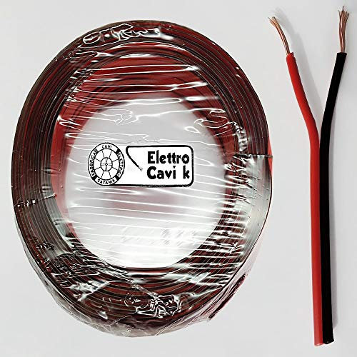 ELETTRO CAVI K - CAVO ELETTRICO PIATTINA BIPOLARE ROSSONERA 2x2,5 mm² COLOR ROSSO NERO 2 POLI IN RAME PER IMPIANTI AUDIO CASSE STEREO PROFESSIONALE MADE IN ITALY 10 METRI