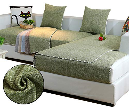 Love House Reversible Sofa Überwurf, Leinen Schnitt Schonbezug Sofa Schmutzresistent Sofaüberwurf Sofa Throw Einfarbig Sofa Abdeckung -grün 70x150cm(28x59inch)