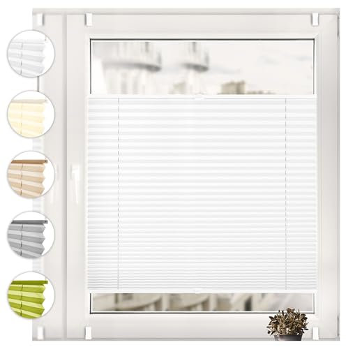 Sonello Plissee Klemmfix ohne Bohren 70cm x 140cm Weiß Faltrollo Plisseerollo Jalousie für Tür & Fenster Blickdicht Sichtschutz Sonnenschutz Fertifplissee Rollo