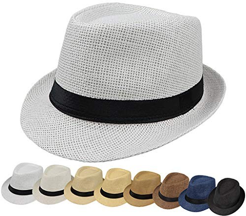 LLLucky Bambini Bambini Estate Spiaggia Cappello di Paglia Jazz Panama Trilby Fedora Cappello Gangster Cap Outdoor Traspirante Cappelli Ragazze Ragazzi Sunhat