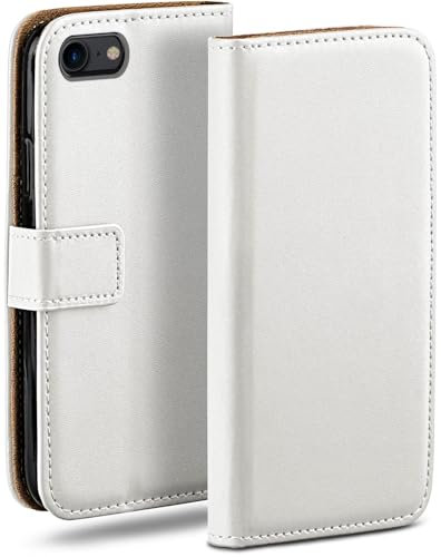 moex Book Case für iPhone SE (2020/2022) Handyhülle mit Kartenfach, Hülle klappbar 360 Grad Schutzhülle, Klapphülle Flip Case Cover, PU Leder Handytasche Lederhülle, Weiß