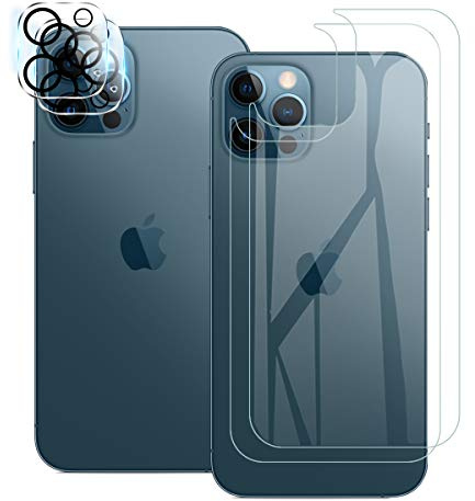 QULLOO Rückseite Schutzfolie für iPhone 12 Pro Max, 2 Stück Rückseite mit 2 Stück Kameraschutz, 9H Hinten Gehärtetes Glas Vollabdeckung Schutzglas Zurück Folie