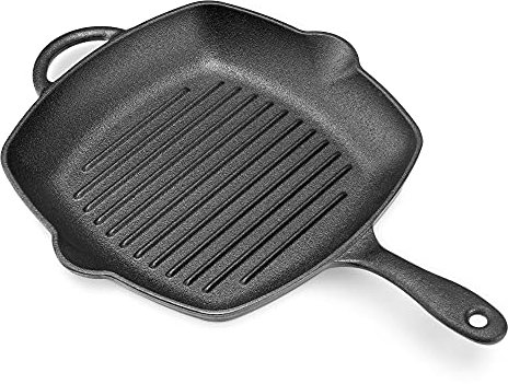 Navaris Sartén de hierro fundido - Plancha curada de cocina 28 x 30,5 x 4,7 cm con asa - Apta para horno barbacoa freír asar carne pescado verduras