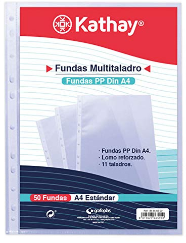 Kathay 86556500 Beutel mit 50 Hüllen mit mehreren Löchern, A4, 11 Lochung, Polypropylen Standard