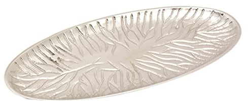 NKlaus Kerzenteller oval 17x7cm Messing vernickelt Teller mit Muster Untertasse matt Baum-Design 10598