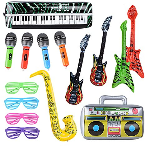 15 instrumentos inflables coloridos juguetes guitarra de aire saxofón inflable micrófono guitarra bet altavoz teclado obturador gafas de sombreado para fiestas accesorios decoración caja de fotos