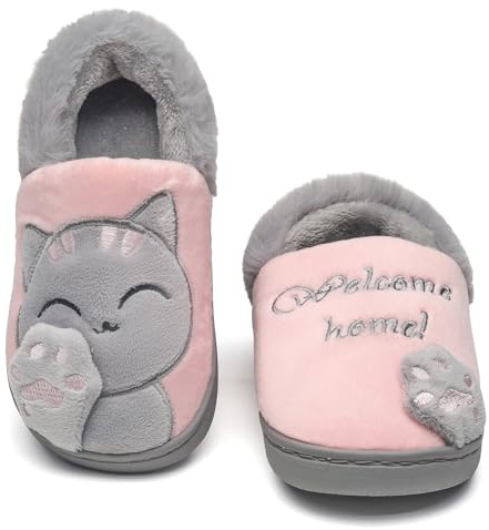 Vunavueya Chaussons pour Enfants et Femmes Hommes Peluche Pantoufle Hiver | Peluche Fourrées, Accueil Slippers Maison, Doublés Chaud, Semelle Antidérapant, Mignon Dessin Animé, Intérieur Extérieurs