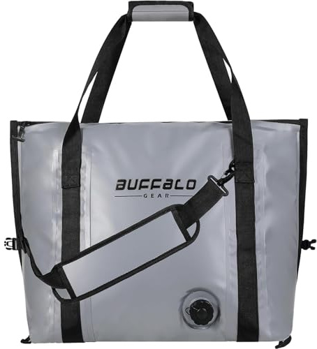 Buffalo Gear Isolierte Fisch-Kühltasche mit flacher Unterseite, 26 l, wasserdicht, Angeltasche, auslaufsicher, Fischkühler, Grau