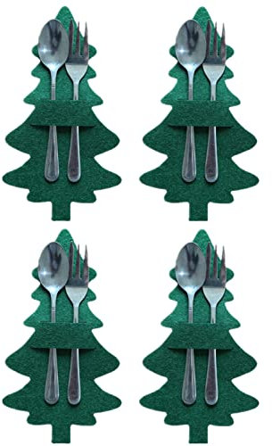 4 Stück Weihnachten Besteckhalter Filz Weihnachtsbaum Besteckhalter Bestecktasche Tischdeko Besteckbeutel Weihnachten Messer Gabeln Löffel Geschirr Besteck Taschen für Party Tisch Weinachtsdeko
