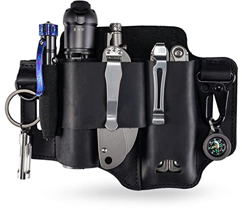 VIPERADE PJ36 - Étui Multi-Outils, étui en Cuir, Organiseur de Poche EDC pour Homme, étui pour Leatherman, Porte-Lampe de Poche et Porte-Stylo, Organiseur de Ceinture EDC avec Porte-clés