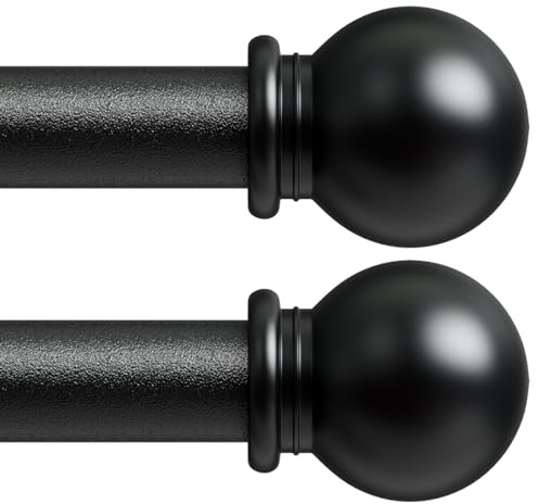 Bastoni per tende per finestre da 121,9 a 213,4 cm, colore nero, confezione da 2 con staffe, asta regolabile da 5/8, con terminali decorativi per camera da letto, soggiorno