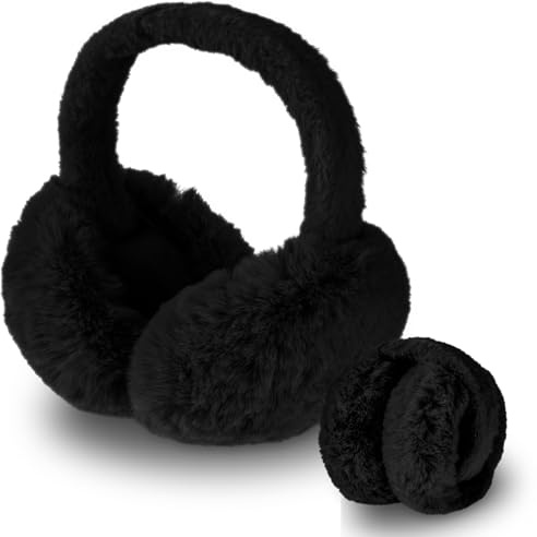 Lusofie Women's Earmuffs, Black Faux Fur Earmuffs, Winter Warm Ear Muffs, Cute Plush Ear Warmer Covers Muffs for Winter(Black)