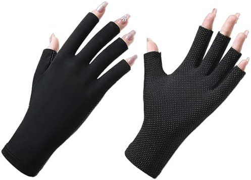 CutitiUU UV Gloves for Gel Nails,Anti UV Gloves,Summer Ice Silk UV Protective Nail Gloves,Summer Ice Silk Sunscreen Gloves,Women Sun UV Protection Gloves Ice Silk Sunblock Fingerless Gloves (Black)