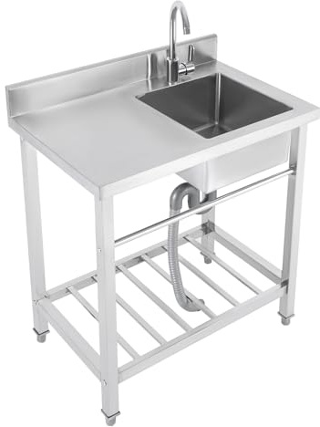 Lavandino,Lavandino da cucina in acciaio inox,Lavabo mobile, superficie di barriera idrica integrata con scanalatura per coltello, cucina all'aperto giardino campeggio