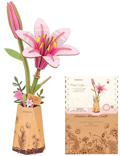 rowood 3D-pussel, gör-det-själv träblomma, konstgjorda blommor, modellkit för montering, pysselset för vuxna, bästa heminredningen och alla hjärtans dag-leksakspresentset