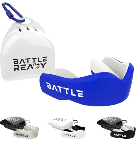 Battle Ready Mouthguard with Case, Adult and Kids, Gum Shield for Rugby, Hockey, MMA, Boxing, Lacrosse, Martial Arts, Football, Blue, Junior Mouth Guard
