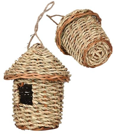 Fuera De Casas De Pájaros De Hierba,Casa De Anidación De Pájaros - Tejida A Mano Pájaros Cabaña De Pajas | Caseta De Pájaros Para Jardín, Balcón, Tronco De Árbol,