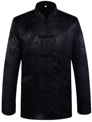 Tang Suit Men Hanfu Chinese Traditional Clothes Long Sleeve Top and Pants,Kung Fu Shirt Uniform Tang Suit Jacket Men Silk (Black, M)