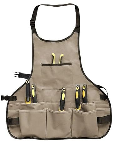 YMYGCC Garden Apron Utility Canvas Heavy Duty Work Apron Protective Waterproof Apron Cross-Back Straps Adjustable Gardener Woman Tool