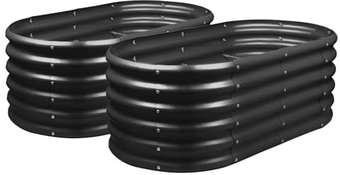 Harbour Housewares Raised Garden Bed - Anthracite - 120 x 60 x 45cm - 2x - Rounded - Bottomless Metal Raised Bed Galvanised Steel Planter Box for Growing Outdoor Plants, Vegetables, Flowers and Herbs