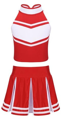ZPFDSG Cheerleader Kostüme Cheerleading-Kostüm, Cheerleader-Outfit, ärmellose Oberteile mit Reißverschluss und Faltenrock, Kleidung for Schulbühnenauftritte(Red White,16)