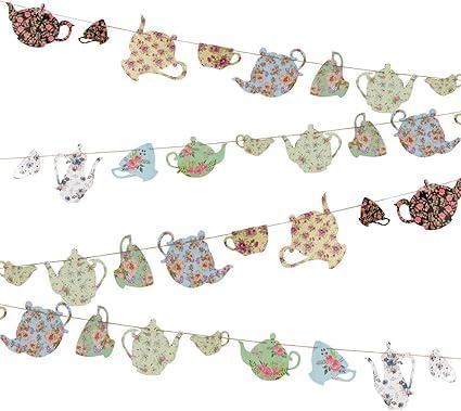 Striscione stravagante da 2,4 m per festa del tè, decorazioni a tema Alice nel paese delle meraviglie, bandiere colorate in poliestere impermeabile per compleanni, baby shower, matrimoni e feste in