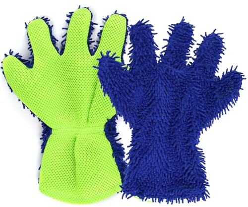 ongfuwu 2 guanti per lavaggio auto, 5 dita, in microfibra di ciniglia, guanti per pulizia auto, antigraffio, guanti per la pulizia interni ed esterni, ideali per aree difficili da raggiungere (blu)