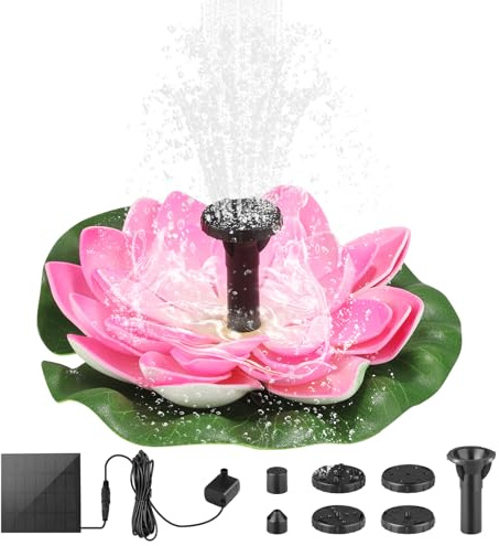 Solar Fountain Pump, 1.5W Lotus Solar Water Fountain with 6 Nozzles, Garden Floating Solar Powered Water Feature Pump, Solar Pond Pump for Bird Bath, Pool, Water Cycling, Fish Tank