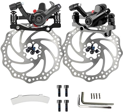 Mechanische Scheibenbremssättel für Fahrräder, Universal-Scheibenbremsen vorne und hinten, verschleißfeste Scheibenbremsen (Schwarz vorne und hinten + 2 Scheiben)
