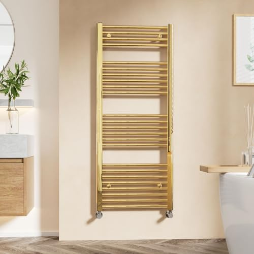 Toallero térmico dorado de 1200 x 500 mm, moderno radiador de pared para baños, elegante diseño recto, solución eficiente de calefacción de baño