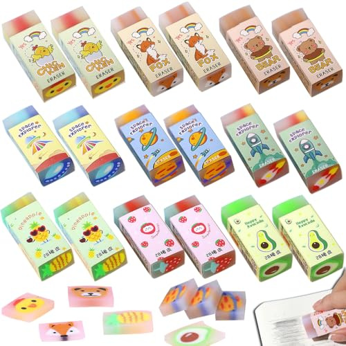 18 Stück Radiergummi Set,Früchte Radiergummi,Radierer Weich Radiere,2B Lustig Radierer,Weich Mini-Radierer Set für Schulen, Skizzen, Büro und Zeichen