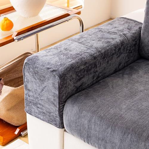 WEYOND Stretch Sofa Armlehnenbezüge aus Chenille, 2er Set, Dunkelgrau