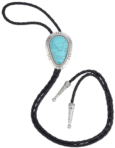 WADORN Collier de Cravate Bolo Western Cowboy, Collier Cravate Tressé en Cuir Véritable de Pierre Turquoise pour Hommes Femmes Vintage Cowboy de Boucle Cordon Accessoires de Costume pour Vêtements