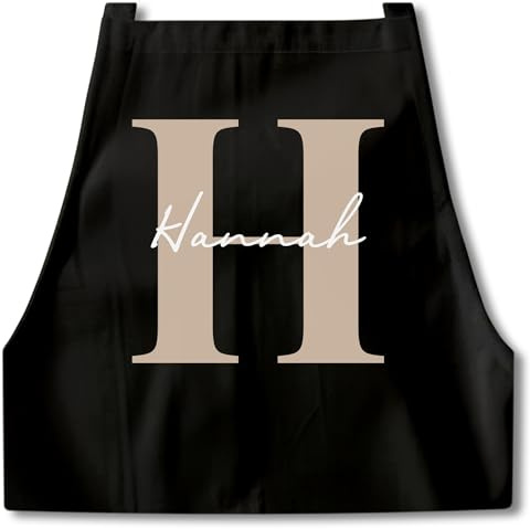 DEL MÀ Unique & Personal Kochschürze Damen Schürze personalisiert Geschenk für Mama Oma Frauen Küchenschürze Buchstabe Überwurfschürze Backschürze Schwarz