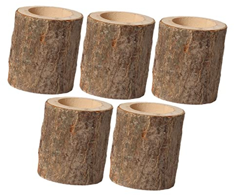 Holibanna 5Pcs Wooden Branch Stake Candle Holders Natural Party Candlestick Festival Wedding Decoration for Home Living Room Garden Centerpiece