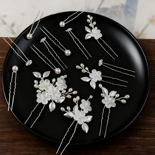 15-teiliges Hochzeits-Haarschmuck Set, Silber, 3 Stile