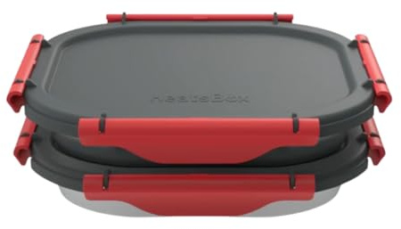 Faitron GO KIDS Innenschalen 2er-Set, auslaufsichere Edelstahl-Schalen mit Trennsteg (540 ml), Transportdeckel, temperaturstabil bis zu 200°C, passend für Heatsbox GO Kids