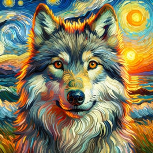 OkarinaArt Diamond Painting Erwachsene – Wolf & Sternenhimmel, 35 x 35 cm | DIY 5D Diamant Painting für Anfänger, Diamant Malerei Set, Runde Diamanten, Wanddekoration, Geschenkidee