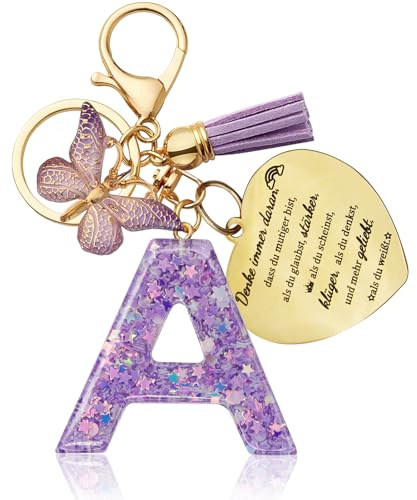 exatta Schlüsselanhänger Buchstabe A, Schmetterling Schlüsselanhänger | Schlüssel Anhänger mit Anfangsbuchstaben, Herzförmig Anhänger, Keychain Geschenk, Mutmacher Geschenk für Frauen Damen