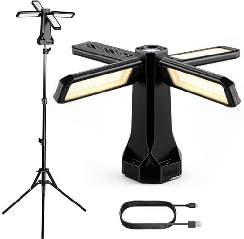 AUTOUTLET Lampada da Campeggio a LED da 16000mAh,4000 Lumen Impermeabile IP66 Treppiede Pieghevole 1,55 M,Lanterna da Campeggio Ricaricabile con 5 Modalità di Illuminazione per Emergenza Garage Pesca