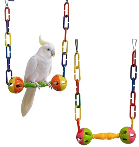 Fågelgunga för bur | 2-delad abborre stestege | Interaktiv kolibri gunga, för nymfkakadua Conure Lovebird Kanariegul Guinea Chinchilla kanin