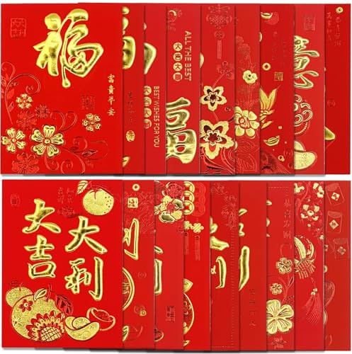 FAURAPMNG 54 rote Umschläge zum Chinesischen Neujahr, große rote Geldumschläge (Hong Bao), Glücksumschläge (Lai See) für Neujahr, Frühlingsfest, Hochzeit, Geburtstag usw., 8 x 11,5 cm