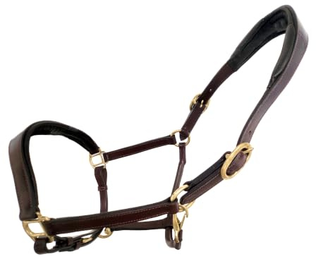 Coco Equestrian Oak Brown Adjustable Leather Padded Comfort Headcollar Halter - Full