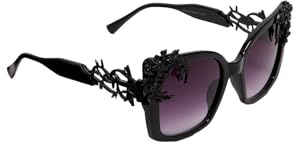 Killstar Cursed Cove Sonnenbrille – Gothic Oversize Sonnenbrille mit Dornen & Halbmond, UV400 Schutz, schwarz
